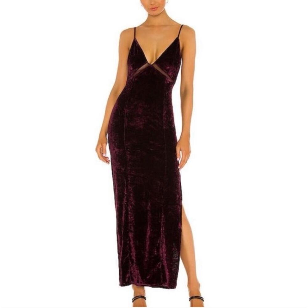 Free People Low Key Crushin' Velvet Maxi Slip Dress in Pomegranate Wine XS